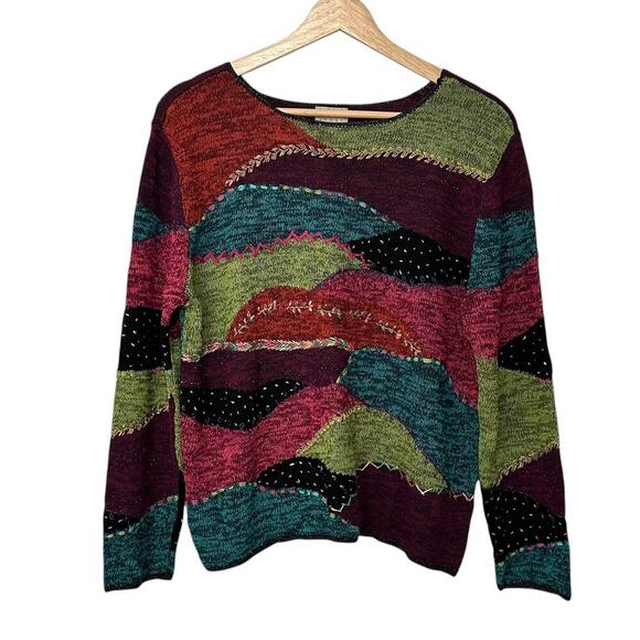 Sigrid Olsen Sport Sweaters - Vintage Sigrid Olsen Sport Silk Blend Patchwork Sweater (L)